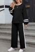 Varsity Stripe Contrast Collar Drop Shoulder Pullover And Drawstring Wide Leg Pant Set